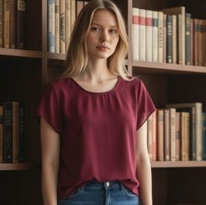 Banana Republic Women's Scoop Neck Short Sleeve Top - Wine